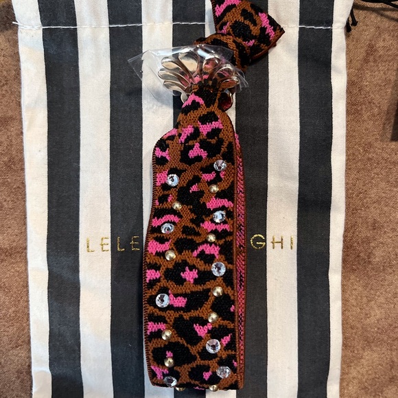 LELE SADOUGHI NWT AUTHENTIC EMBELLISHED PINK  LEOPARD COLOR ELASTIC BRACELET - Picture 3 of 9